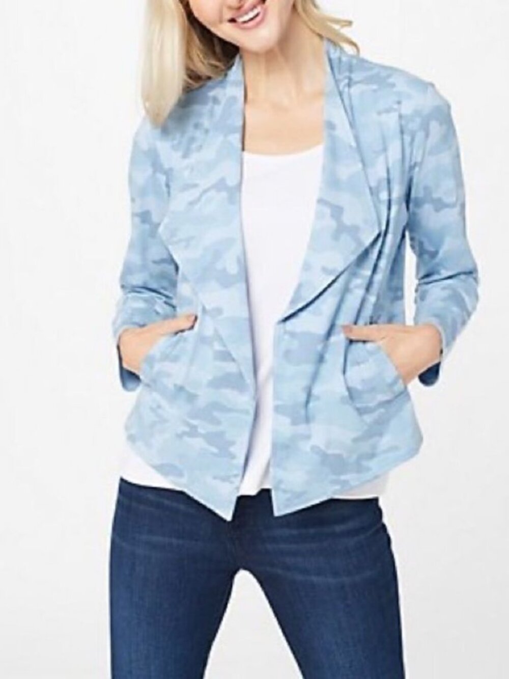 Susan Graver Weekend Printed Cotton Knit Drape Front Jacket